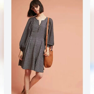 Maeve Anthropologie Niyala Long Bell Sleeve Cotton Silk Linen Blend Dress Size S